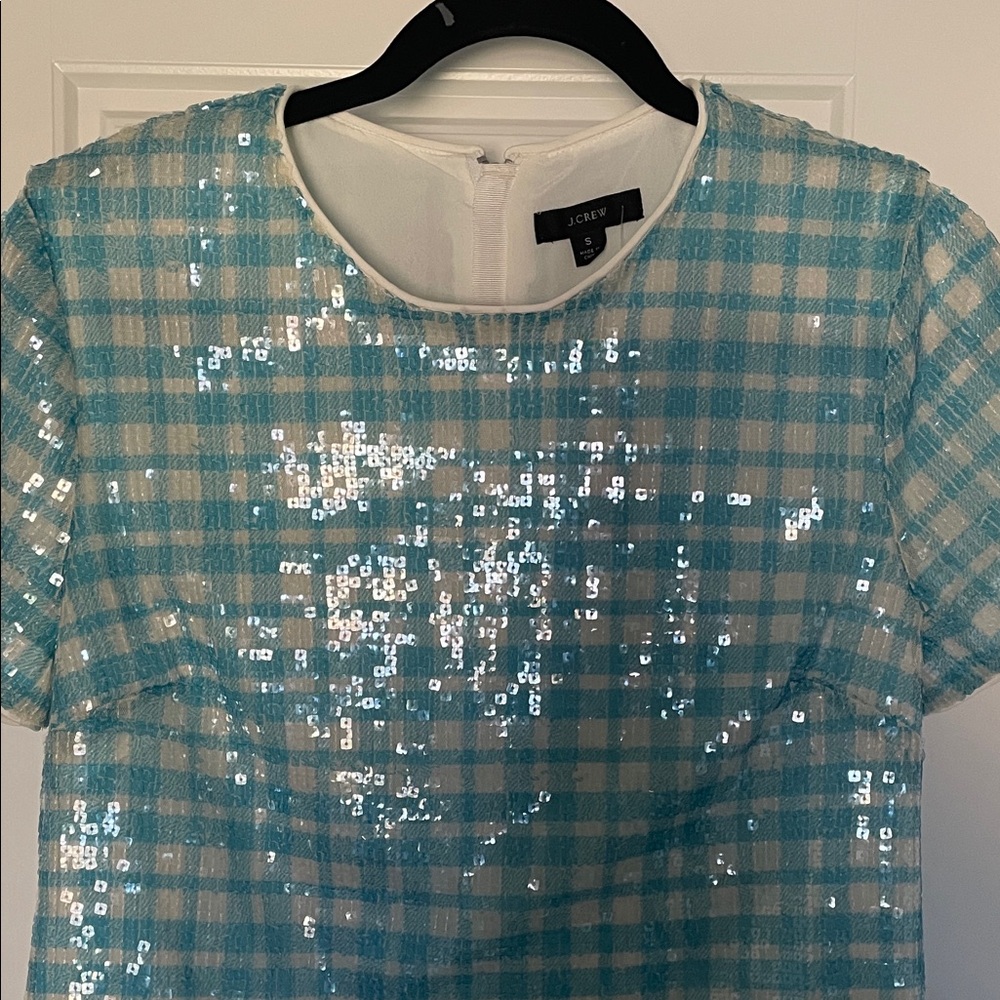 J. Crew Aqua Sequin Plaid Women's Blouse
